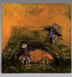 ASTRUC,La Tour Eiffel et deux personnages sur fond jaune,Lucien FR 2016-10-03