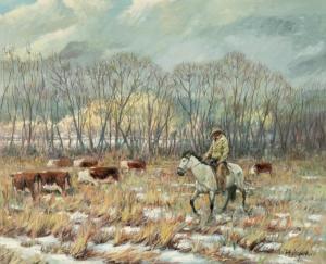 ATKINS Williams H 1926-1995,Untitled (Cowboy and Cattle),1975,Santa Fe Art Auction US 2022-05-28