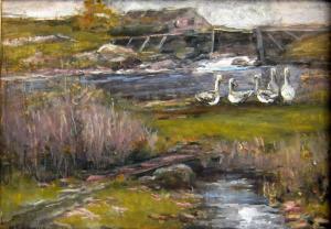 ATKINSON William Edwin 1862-1926,Geese by River Bank,Westbridge CA 2022-10-29