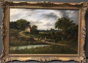 ATKYNS Edward A 1878,River landscape with a family on a country lane,1878,Cheffins GB 2019-10-24