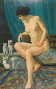 AUBERT WILLIAM VICTOR 1856-1942,Weiblicher Akt mit Katzen,Dobiaschofsky CH 2010-11-10