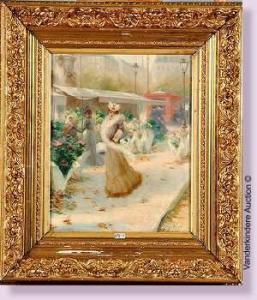 AUBRON Louis 1800-1900,Elégante au marché aux fleurs à Paris,VanDerKindere BE 2009-05-19