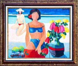 AUBRY Yves 1945,Sur la plage,Cannes encheres, Appay-Debussy FR 2021-02-13