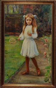 AUDLEY CAROLINE 1864,A portrait of a young girl holding a tennis racqu,1911,Anderson & Garland 2016-09-06