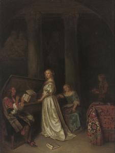 AUDRAN Claude II 1639-1684,Elegant company making music in an interior,Christie's GB 2008-04-23