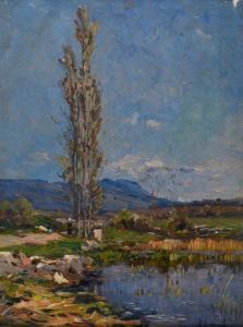 AUDRAS Philippe 1872-1930,Paysage à l'étang et grands peupliers,Conan-Auclair FR 2020-11-15