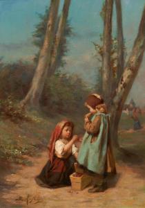 AUFRAY Joseph Athanase 1836-1885,Zwei Kinder mit Brotkorb,Van Ham DE 2022-01-26