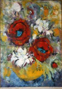 AUGUST Louise,Mums and Poppies in a Yellow Bowl,Ro Gallery US 2012-06-27