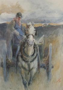 AUGUST SCHWABE HEINRICH SCHWABE,MAN WITH PIPE IN HORSE-DRAWN CART,1903,Sloans & Kenyon 2010-04-16