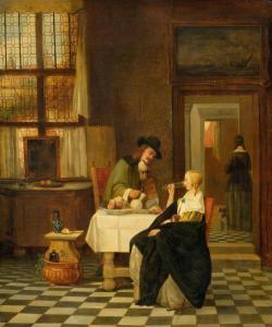 AUGUSTE Henri,An interior scene with elegant figures at a table,1847,Galerie Koller 2016-09-21
