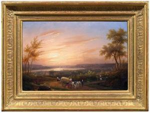 AUGUSTE THOMAS Philippe 1797-1876,Weite Flusslandschaft bei Sonnenuntergang,1876,Nagel DE 2009-09-23
