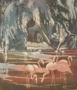 AULD WATSON Eva 1889-1948,Flamingos on Amazon Mud Flats,Rachel Davis US 2022-02-12