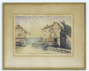 AULTON Margaret 1920-1935,A Normandy fishing village with figures,Claydon Auctioneers UK 2020-08-17