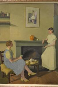AUMONIER John S 1903-1940,ladies taking tea before a fireplace,Lawrences of Bletchingley 2019-09-10