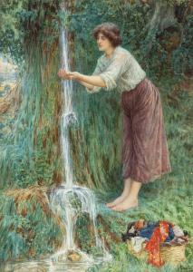 AURELI Giuseppe 1858-1929,Young Woman at the Waterfall,Hindman US 2023-10-17