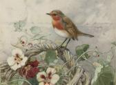 AUSTEN Winifred Mary Louise 1876-1964,A robin perched on a basket of primroses,Christie's 2008-07-08