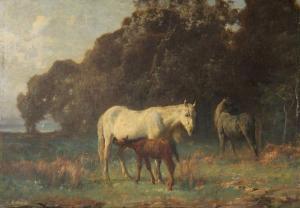 AUTEROCHE Alfred Éloi 1831-1906,Deux chevaux et un poulain,Kahn & Associes FR 2020-12-15
