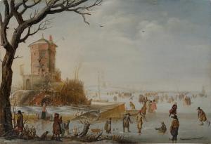 AVERCAMP Barent Pietersz,A winter landscape with skaters and townsfolk on a,Sotheby's 2023-01-26