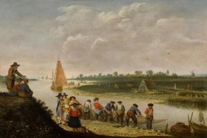 AVERCAMP Barent Pietersz,Fishermen hauling in a net watched by two gentleme,Sotheby's 2022-12-07