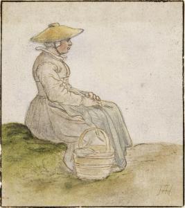 AVERCAMP Hendrick 1585-1634,A woman, facing right, sitting on a bank by a road,Sotheby's 2021-07-12