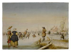 AVERCAMP Hendrick 1585-1634,Kampen Figures skating on a frozen lake with an el,Sotheby's 2022-01-27
