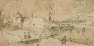 AVERCAMP Hendrick 1585-1634,Paysage d\’hiver au bord du rivage avec figures,Christie's GB 2024-03-20