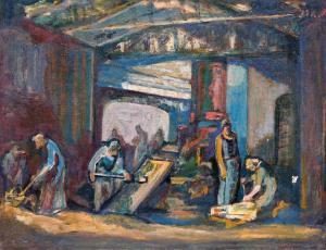 Avni Aharon 1906-1951,Workers in the Factory,Tiroche IL 2019-02-02