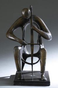 AWRET Azriel 1910-2010,A bronze sculpture of a sitting musician playing t,Quinn & Farmer 2022-06-04