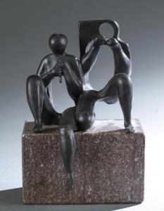AWRET Azriel 1910-2010,a two figures, one sitting and one kneeling,Quinn & Farmer US 2022-06-04