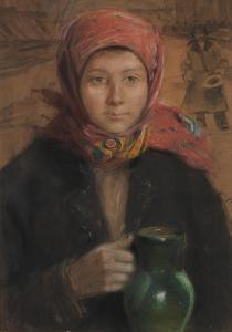 AXENTOWICZ Teodor 1859-1938,Hutsul girl with a green jug,Bonhams GB 2024-03-13