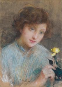 AXENTOWICZ Teodor 1859-1938,WOMAN WITH A ROSE,1937,Agra-Art PL 2024-03-17