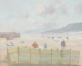 AYLING RICHARD 1950,BEACH SCENE WITH DISTANT LIGHTHOUSE,1980,Sloans & Kenyon US 2016-11-12