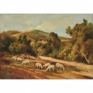 AYMERICH PERE VIVER 1872-1917,Paisaje con ovejas,Lamas Bolaño ES 2022-07-20