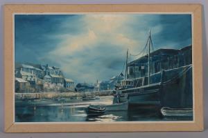 AYRES Donald 1936,moonlit Cornish harbour scene,Burstow and Hewett GB 2024-01-25
