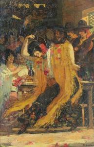 AZÉMA Ernest 1871-1917,Andalouse dansant devant une assemblée,Auxerre Enchères FR 2019-12-01