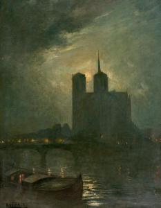 AZÉMA Ernest 1871-1917,Notre Dame de Paris, clair de lune,Lucien FR 2018-04-09