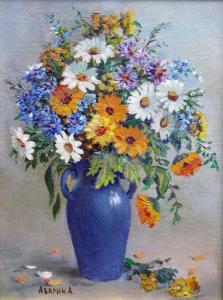 AZARIN Alexandre 1952,Still life, Flowers in a blue vase,Dickins GB 2009-09-19