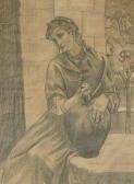AZPIAZU INBERT Salvador 1867-1927,Muchacha con cántaro.
 Dibujo a lápiz sobre papel,Brok 2007-10-30