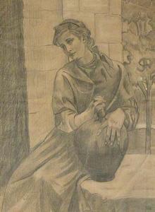 AZPIAZU INBERT Salvador 1867-1927,Muchacha con cántaro.
 Dibujo a lápiz sobre papel,Brok 2007-10-30