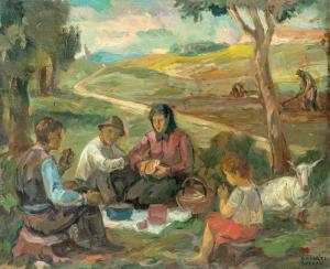 BáNáTI SVERáK József 1897-1951,Lunch outdoors,1945,Nagyhazi galeria HU 2021-02-23