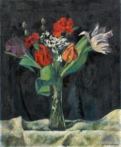 BäRENFäNGER Karl 1888-1947,Tulips, Carnations, Kittens,1927,Van Ham DE 2014-05-28