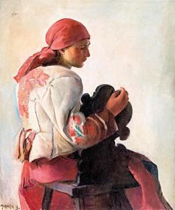 BéLA onódi 1900-1991,"Piroskendős lány" / "Girl with red kerchief",1954,Nagyhazi galeria 2020-12-08