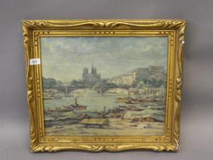 BÉNONI AURAN Benoît 1859-1944,busy port on the Seine,Crow's Auction Gallery GB 2016-09-14
