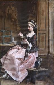 BÉRANGER Émile 1814-1883,Jeune femme à la cout,1875,Gautier-Goxe-Belaisch, Enghien Hotel des ventes 2023-02-19