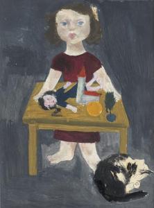 Böhm Emil,Mädchen am Spieltisch mit Katze,Galerie Bassenge DE 2019-06-01