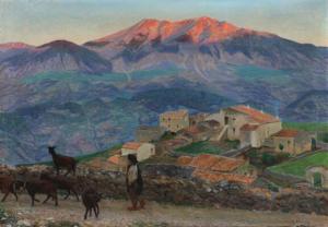 BÖRJESON Gunnar,Italian landscape with a herdsman in sunset,1906,Bruun Rasmussen 2021-09-06