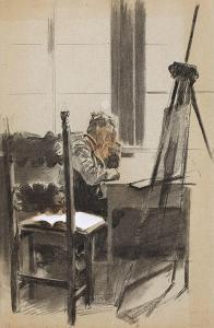 BÖSE Konrad 1852-1938,Künstler im Atelier,Winterberg Arno DE 2024-04-20