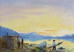 Bøje Thorbjørn Evelyn 1911-1985,Fishermen in an inlet in Greenland,Bruun Rasmussen DK 2017-12-18