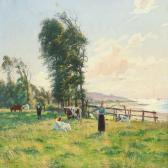 BØLLING Sigrid,A milk maid and cows in a field by the coast,1890,Bruun Rasmussen 2016-08-08
