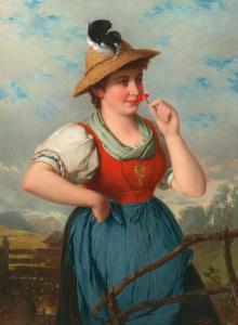 BÜCHE Josef 1848-1917,A Tyrolean Woman with a Carnation before a Mountai,Palais Dorotheum 2022-02-22